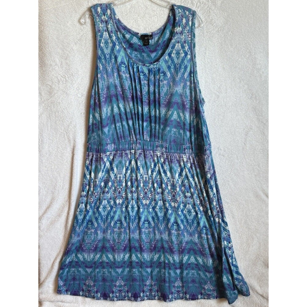 Erika‎ Size 2X Cottagecore Blue Geometric Midi Dress Janie Style